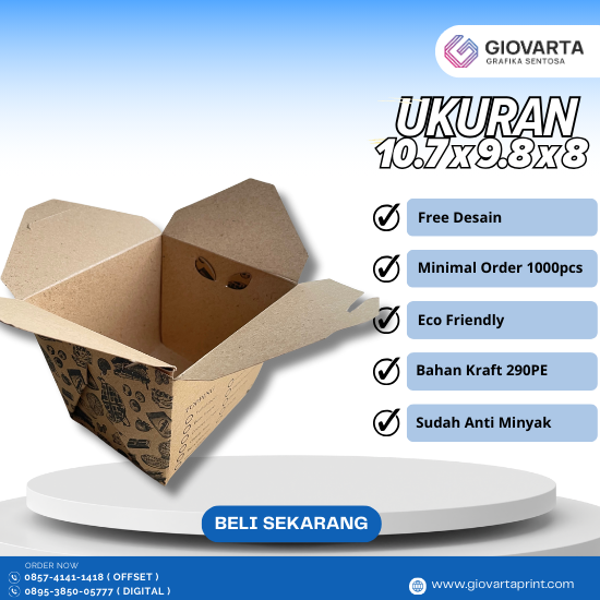 Rice Box L ( 10,7x9,8x8 ) Kraft PE 290 Cetak 1 Warna