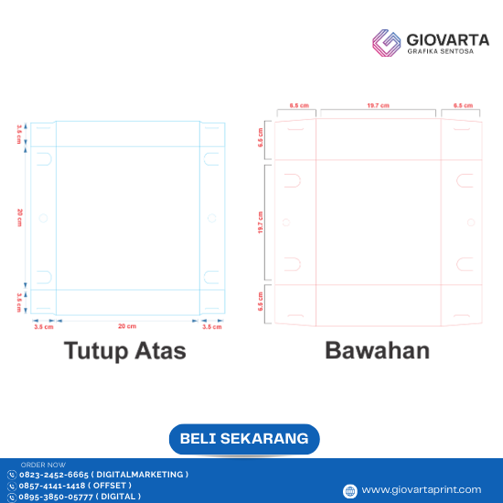 Box Makan ( 20x20x6.5 ) Atas Cetak Full Color Tinggi 3,5cm Bawah Polos 