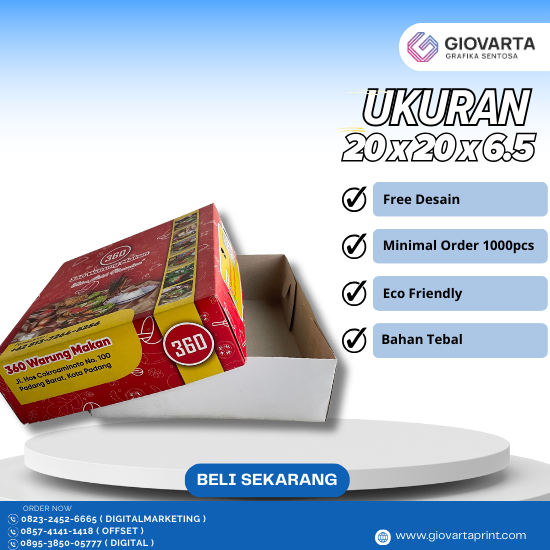 Box Makan ( 20x20x6.5 ) Atas Cetak Full Color Tutup Full Bawah Polos