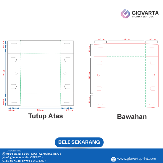 Box Makan ( 20x20x6.5 ) Atas Cetak Full Color Tutup Full Bawah Polos