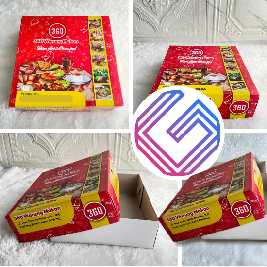 Box Makan ( 20x20x6.5 ) Atas Cetak Full Color Tutup Full Bawah Polos