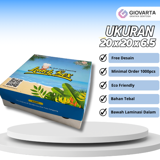 Box Makan ( 20x20x6.5 ) Atas Cetak Full Color Tinggi 3.5cm Bawah Polos Laminasi Dalam