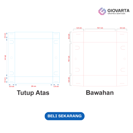Box Makan ( 20x20x6.5 ) Atas Cetak Full Color Tinggi 3.5cm Bawah Polos Laminasi Dalam