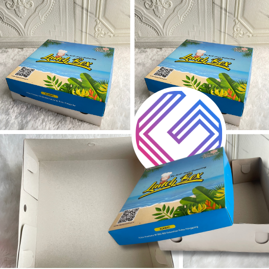 Box Makan ( 20x20x6.5 ) Atas Cetak Full Color Tinggi 3.5cm Bawah Polos Laminasi Dalam