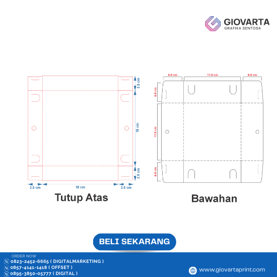 Box Makan ( 18x18x6.8 ) Atas Cetak Full Color Tinggi 3,5cm Bawah Polos