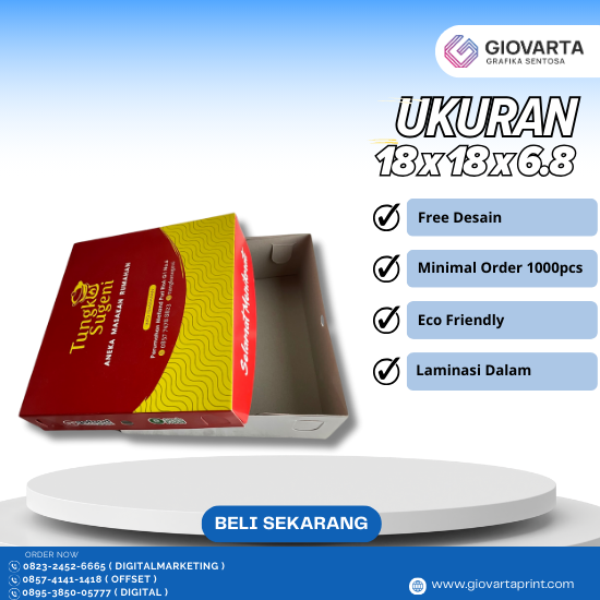 Box Makan ( 18x18x6.8 ) Atas Cetak Full Color Tinggi 3,5cm Bawah Polos Laminasi Dalam
