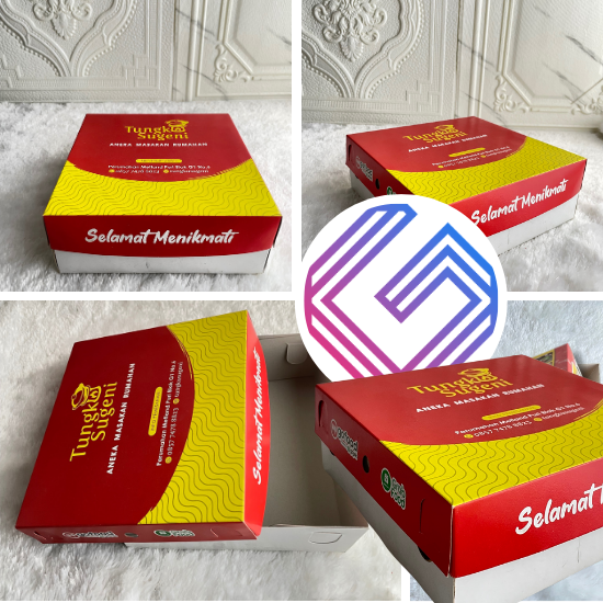 Box Makan ( 18x18x6.8 ) Atas Cetak Full Color Tinggi 3,5cm Bawah Polos Laminasi Dalam